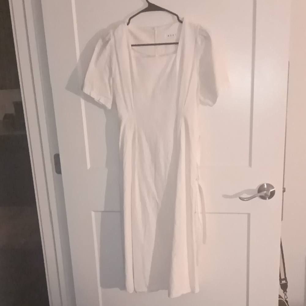 White Puff Sleeve Wrap Dress